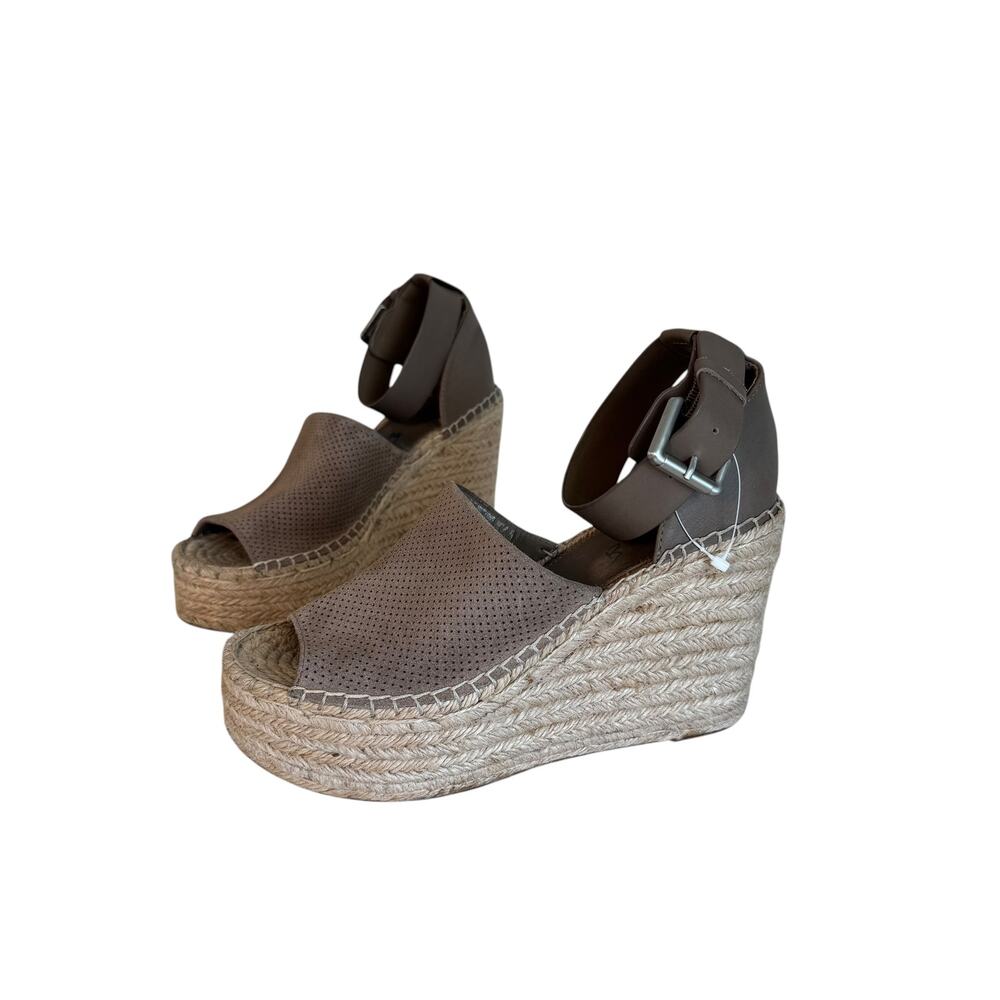 Marc Fisher Espadrille Wedge Sandals Taupe Mesh Ankle Strap Platform Size 6